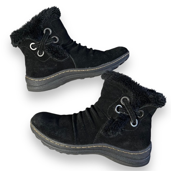 BARETRAPS Adalyn Black Suede Leather Fur Lined Ankle Winter Boots Booties 6.5 - Picture 1 of 10